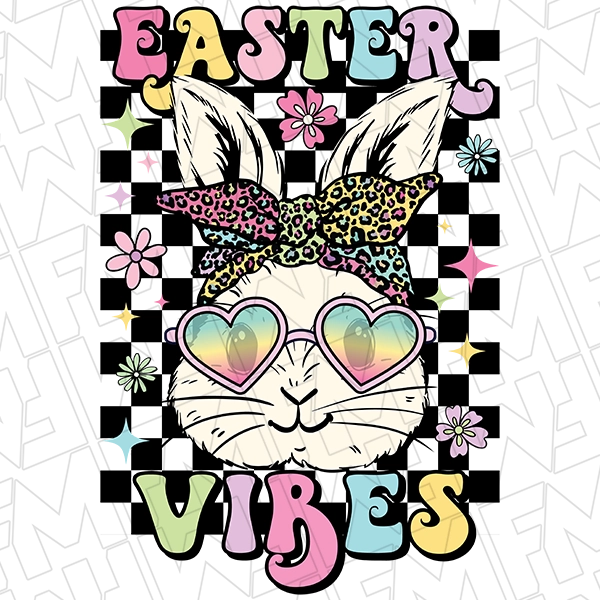 Easter Vibes Bunny With Glasses DTF Transfer