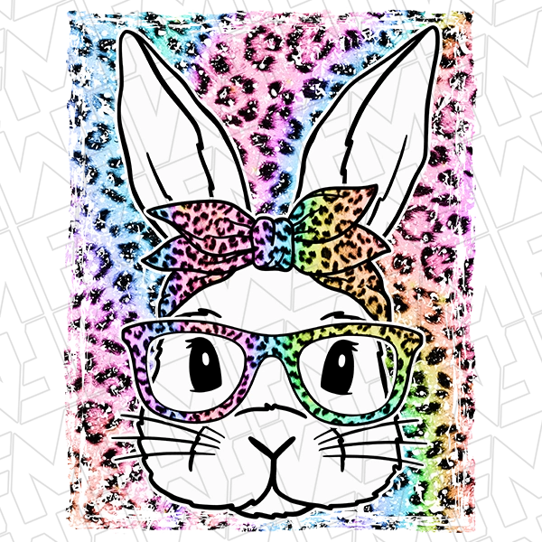 Rainbow Bunny with Glasses DTF Transfer