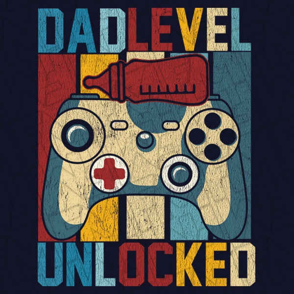 Dad Level Unlocked Gamer New Dad Father's Day DTF Transfer applied to a shirt