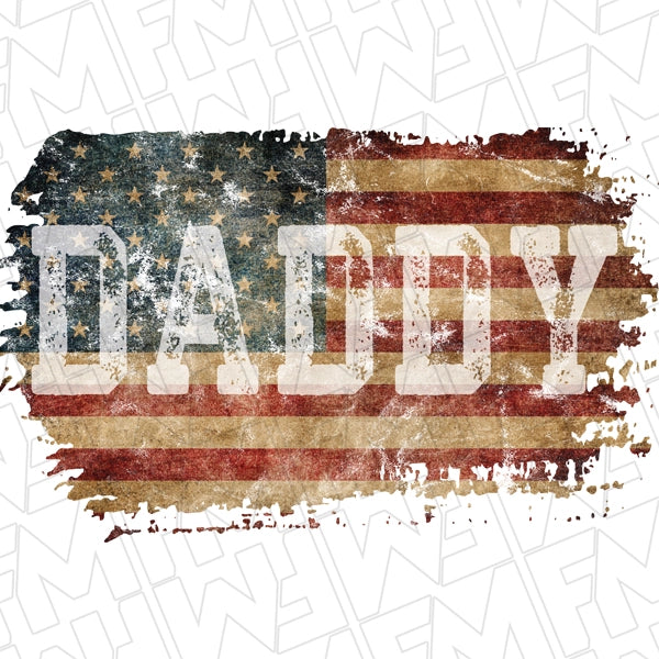 Daddy Vintage American Flag Patriotic Dad Father's Day DTF Transfer applied to a shirt