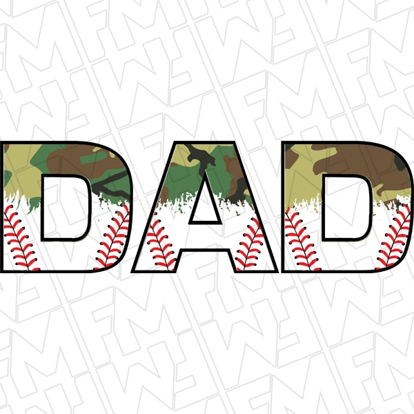 Camo Baseball Dad Father's Day DTF Transfer applied to a shirt