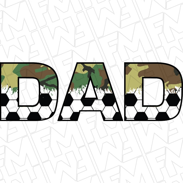 Camo Soccer Dad Father's Day DTF Transfer applied to a shirt