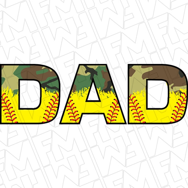 Camo Softball Dad Father's Day Transfer applied to a shirt