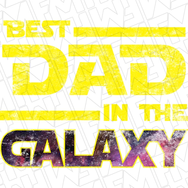 Best Dad in the Galaxy Sci Fi Father's Day DTF Transfer applied to a shirt