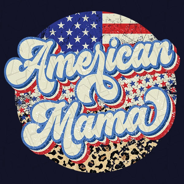 American Mama USA Flag Patriotic DTF Transfer applied to a shirt