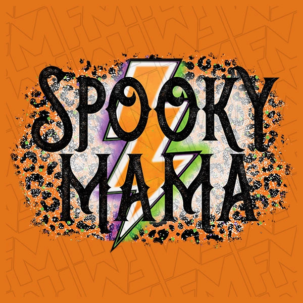 Spooky Mama Lightning Bolt Halloween DTF Transfer applied to a shirt