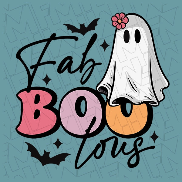 Fa-boo-lous Ghost Halloween DTF Transfer applied to a shirt