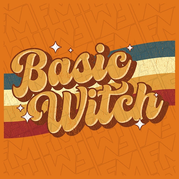 Basic Witch Retro Stripes Halloween DTF Transfer applied to a shirt