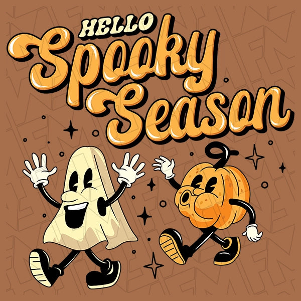 Hello Spooky Season Vintage Cartoon Halloween DTF Transfer applied to a shirt