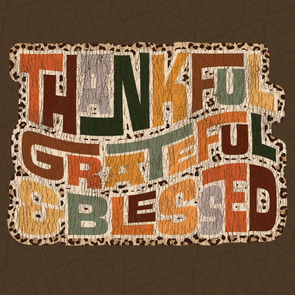 Thankful Grateful Blessed Leopard Vintage Fall DTF Transfer applied to a shirt