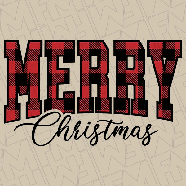 Merry Christmas Red & Black Plaid Christmas DTF Transfer applied to a shirt