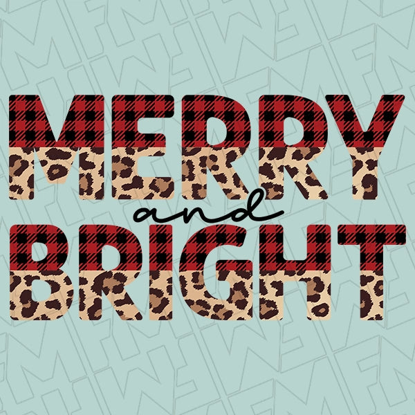 Merry and Bright Plaid & Leopard Christmas DTF Transfer applied to a shirt