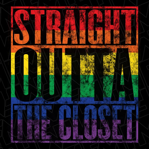 Straight Outta The Closet Rainbow BlockDTF TransferDTF Transfer applied to a shirt