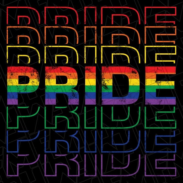 Retro Pride Rainbow Stacked Words LGBTQ+ Pride DTF Transfer