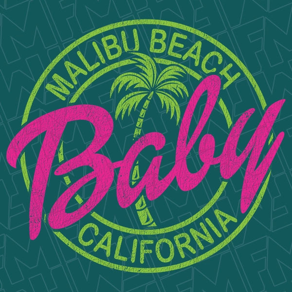 Malibu Beach Baby Circle Palm DTF Transfer applied to a shirt