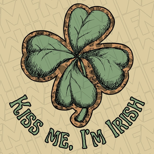 Kiss Me Im Irish Shamrock DTF Transfer applied to a shirt