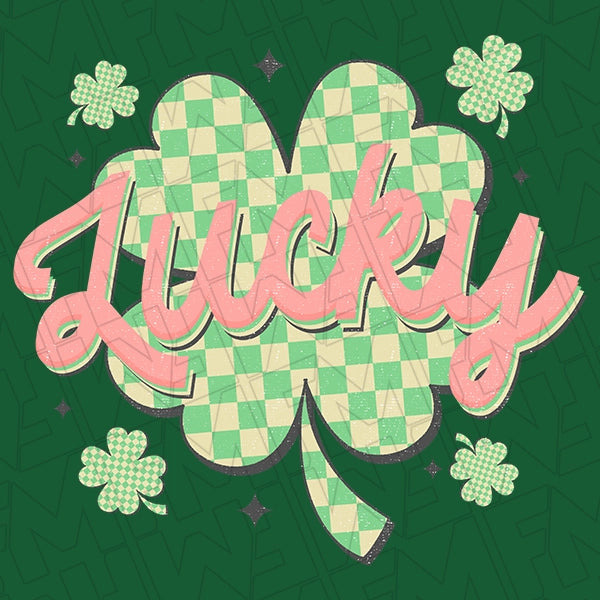 Lucky Checker Shamrock DTF Transfer applied to a shirt