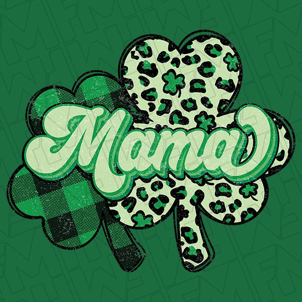 Mama Green Leopard Plaid Shamrocks DTF Transfer applied to a shirt