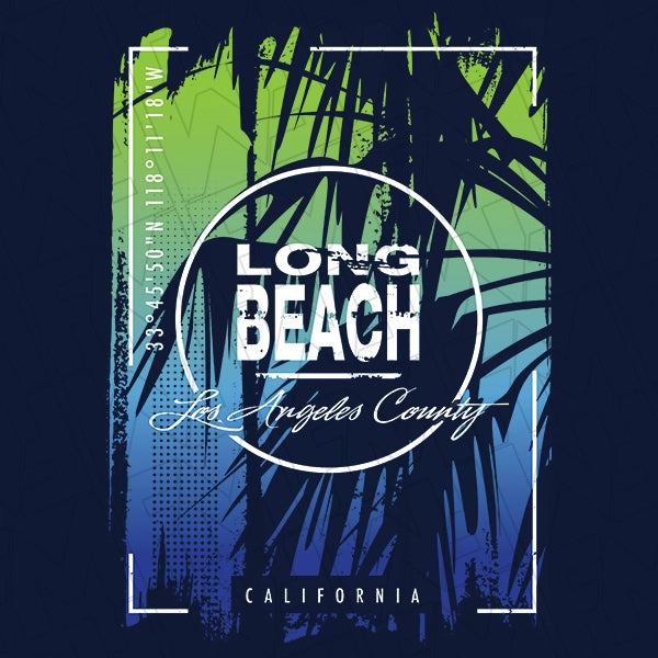 Long Beach Palm and Coordinates Blue Green DTF Transfer applied to a shirt