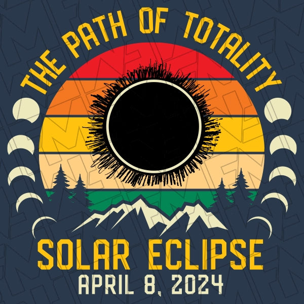 Path of Totality Solar Eclipse Retro Circle DTF Transfer applied to a shirt