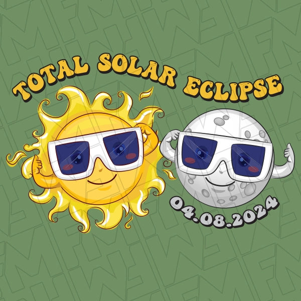 Cartoon Sun and Moon with Glasses Total Solar Eclipse Kids DTF Transfer applied to a shirt