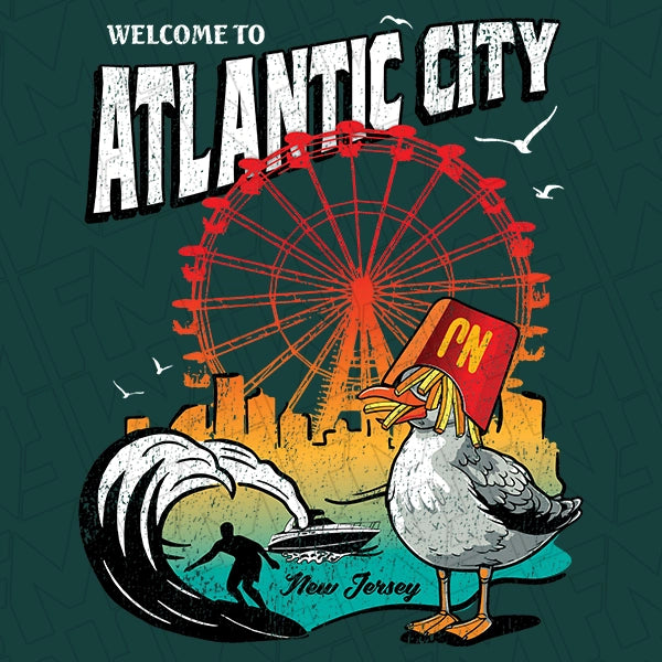 Welcome to Atlantic City NJ DTF Transfer applied to a shirt