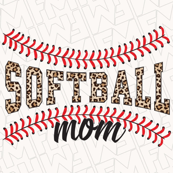 Leopard Softball Mom Stitches DTF Transfer applied to a shirt