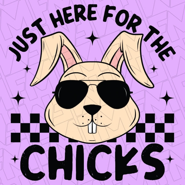 Just Here for the Chicks Checker Bunny Kids DTF Transfer applied to a shirt