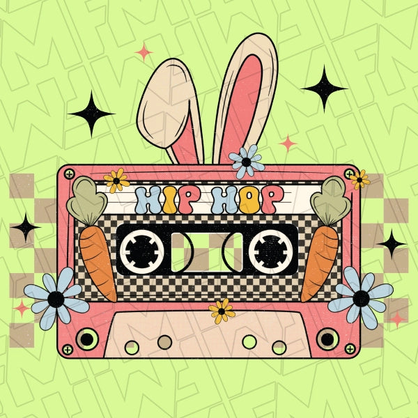 Hip Hop Bunny Cassette Tape Kids DTF Transfer applied to a shirt