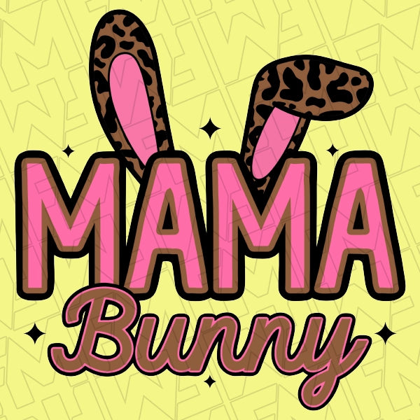 Mama Bunny Leopard Bunny Ears Mommy Me DTF Transfer applied to a shirt