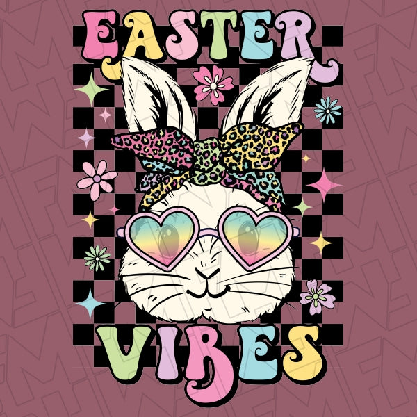 Easter Vibes Checker Easter Bunny DTF Transfer applied to a shirt