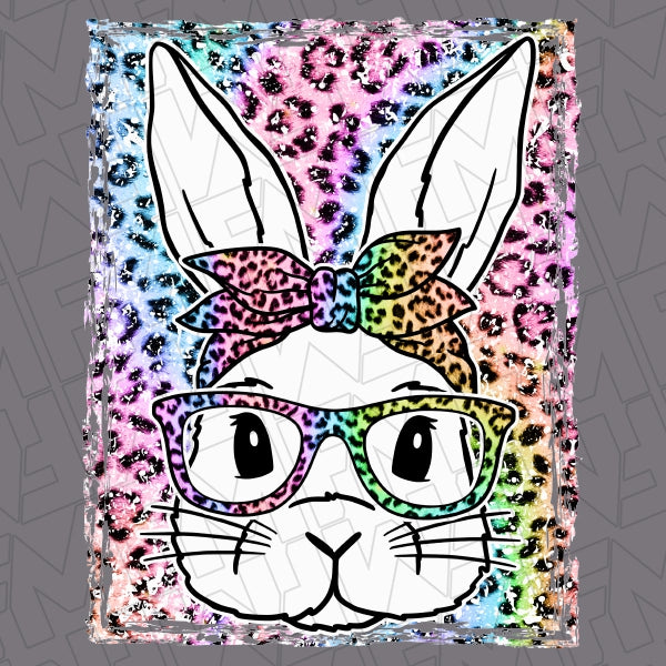 Rainbow Leopard Easter Bunny DTF Transfer applied to a shirt