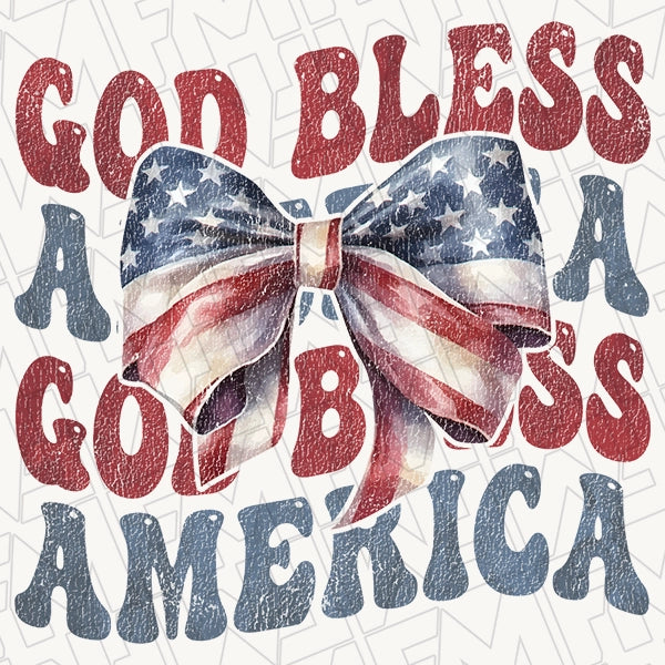 God Bless America Coquette Bow Patriotic DTF TransferPatriotic  applied to a shirt