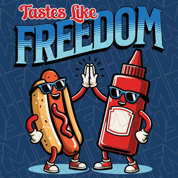 Tastes Like Freedom Retro Hot Dog Funny Patriotic DTF TransferPatriotic  applied to a shirt