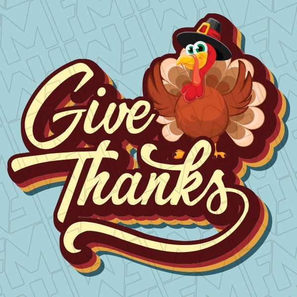 Give Thanks Turkey Thanksgiving DTF Transfer applied to a shirt