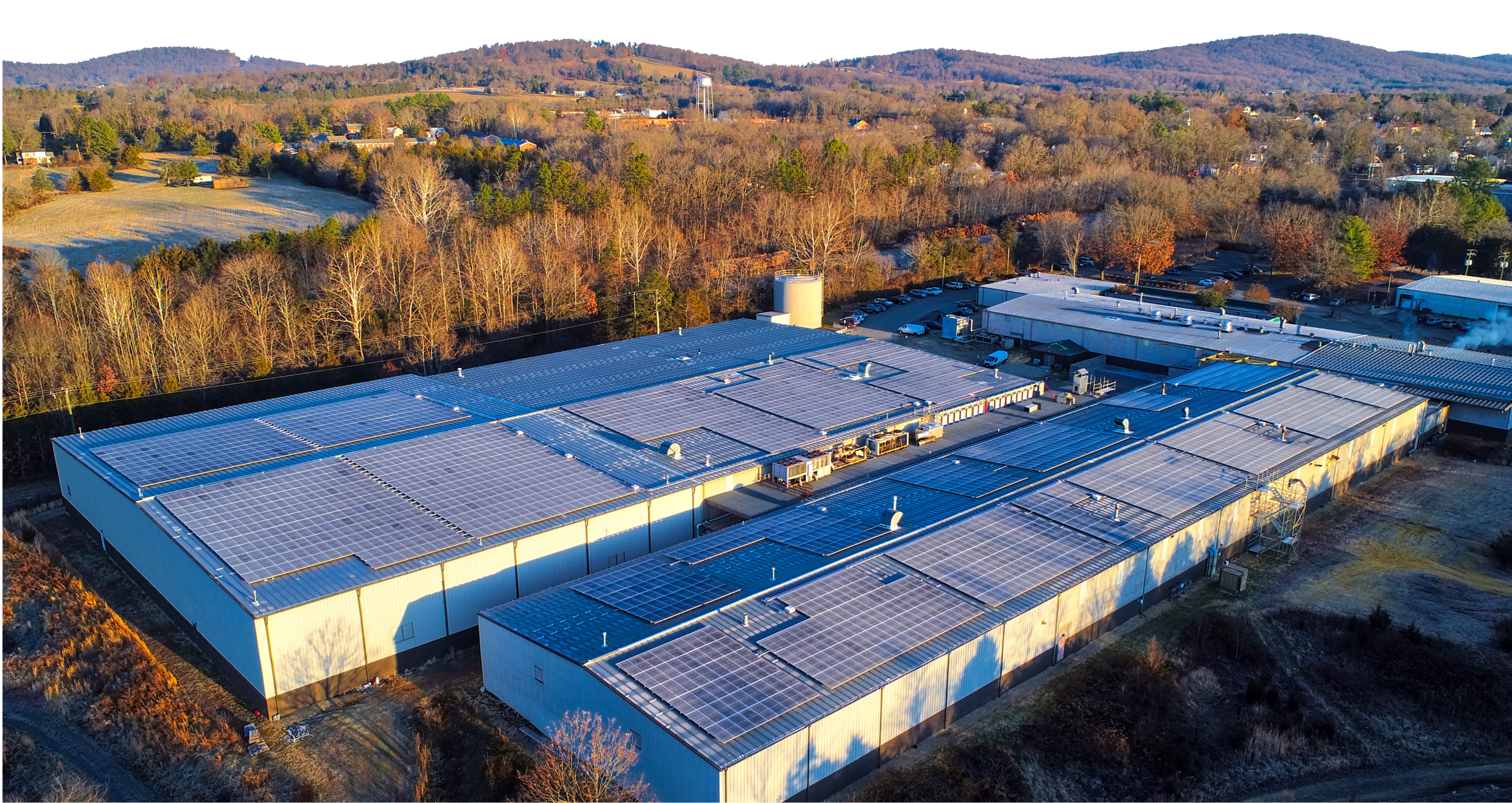 FM Expressions Virginia facility aerial view of its 2500+ solar panels